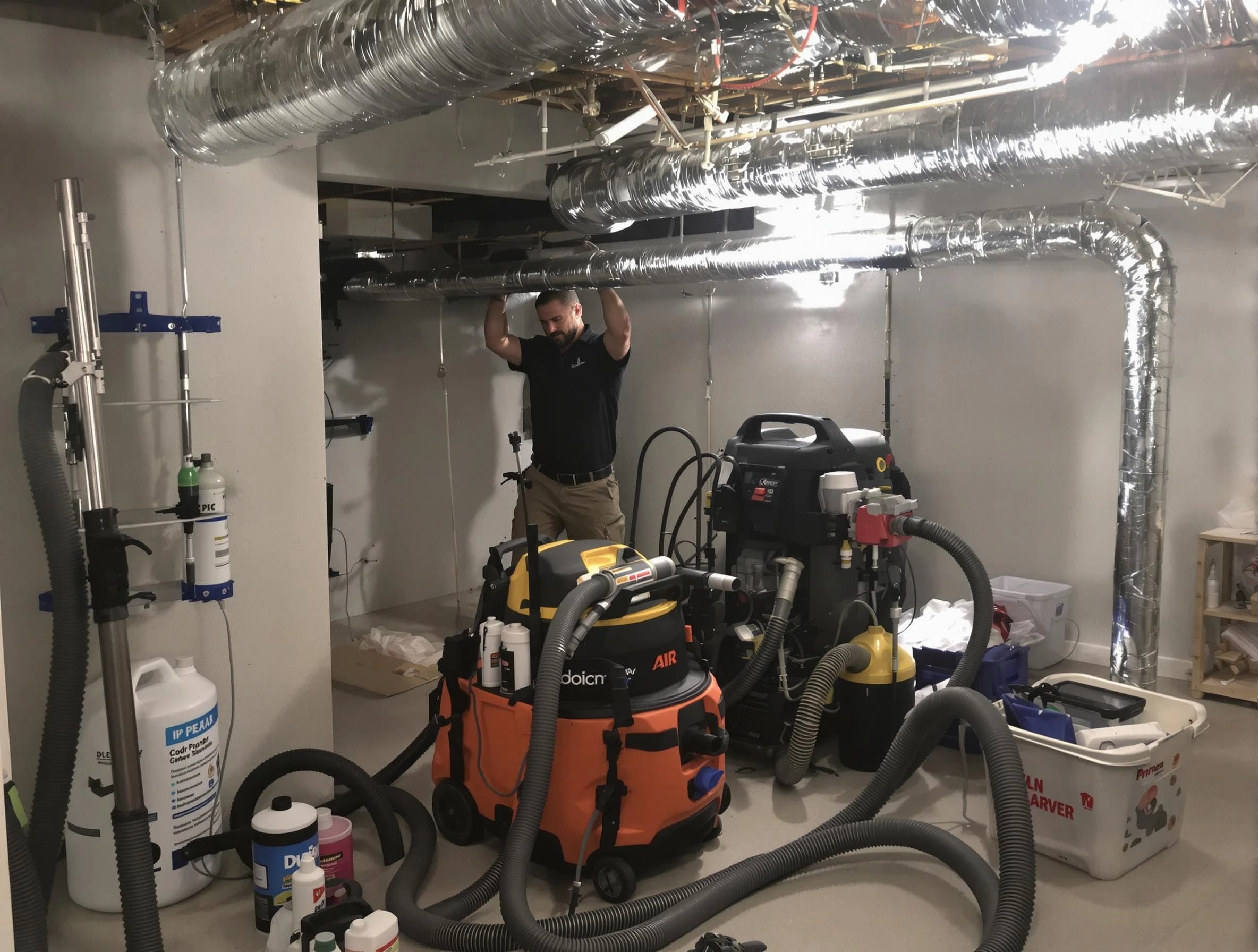 Guadalupe Air Duct Cleaning specialist performing professional mold removal from air ducts using safety equipment in Guadalupe