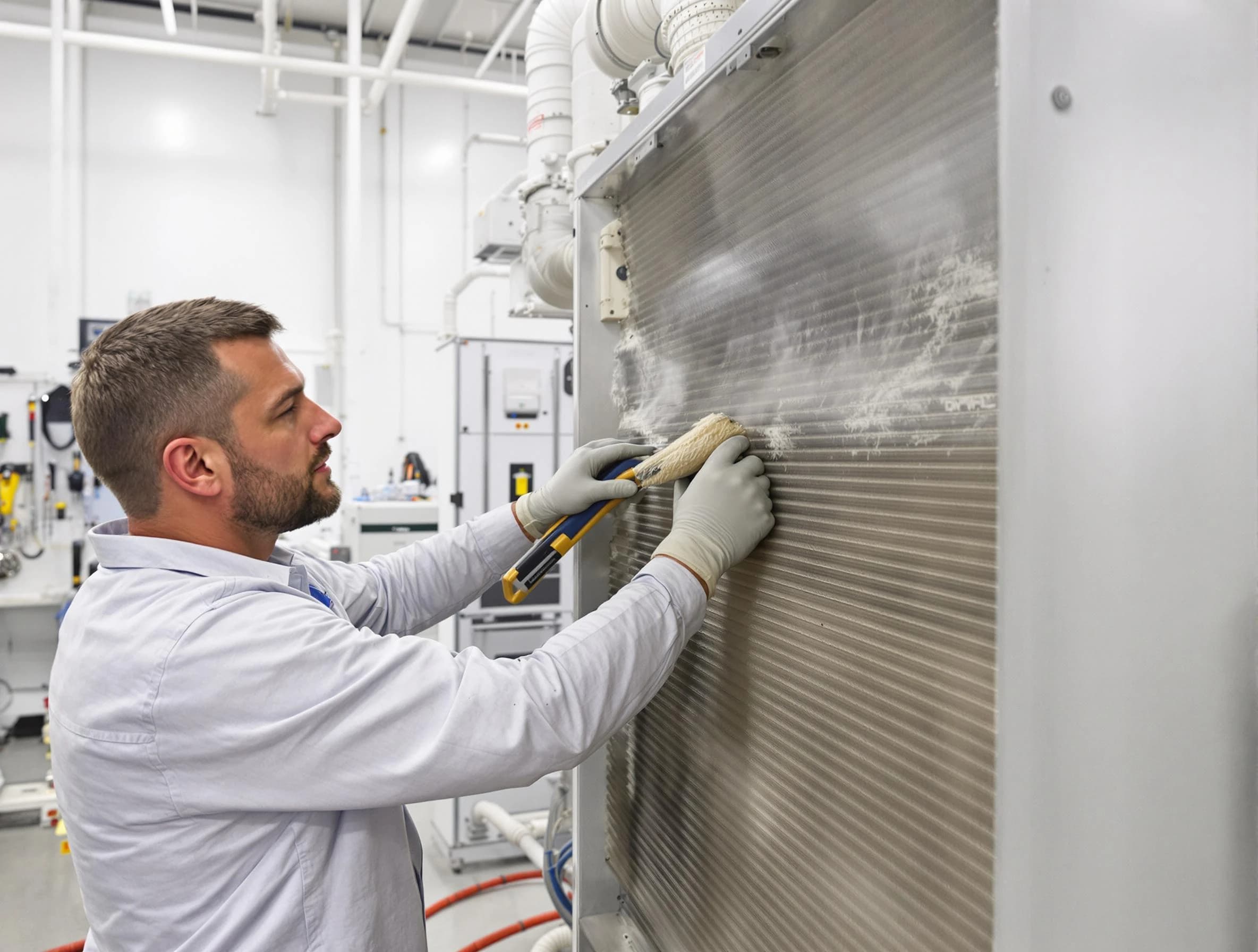 Guadalupe Air Duct Cleaning technician performing precision commercial coil cleaning at a Guadalupe business