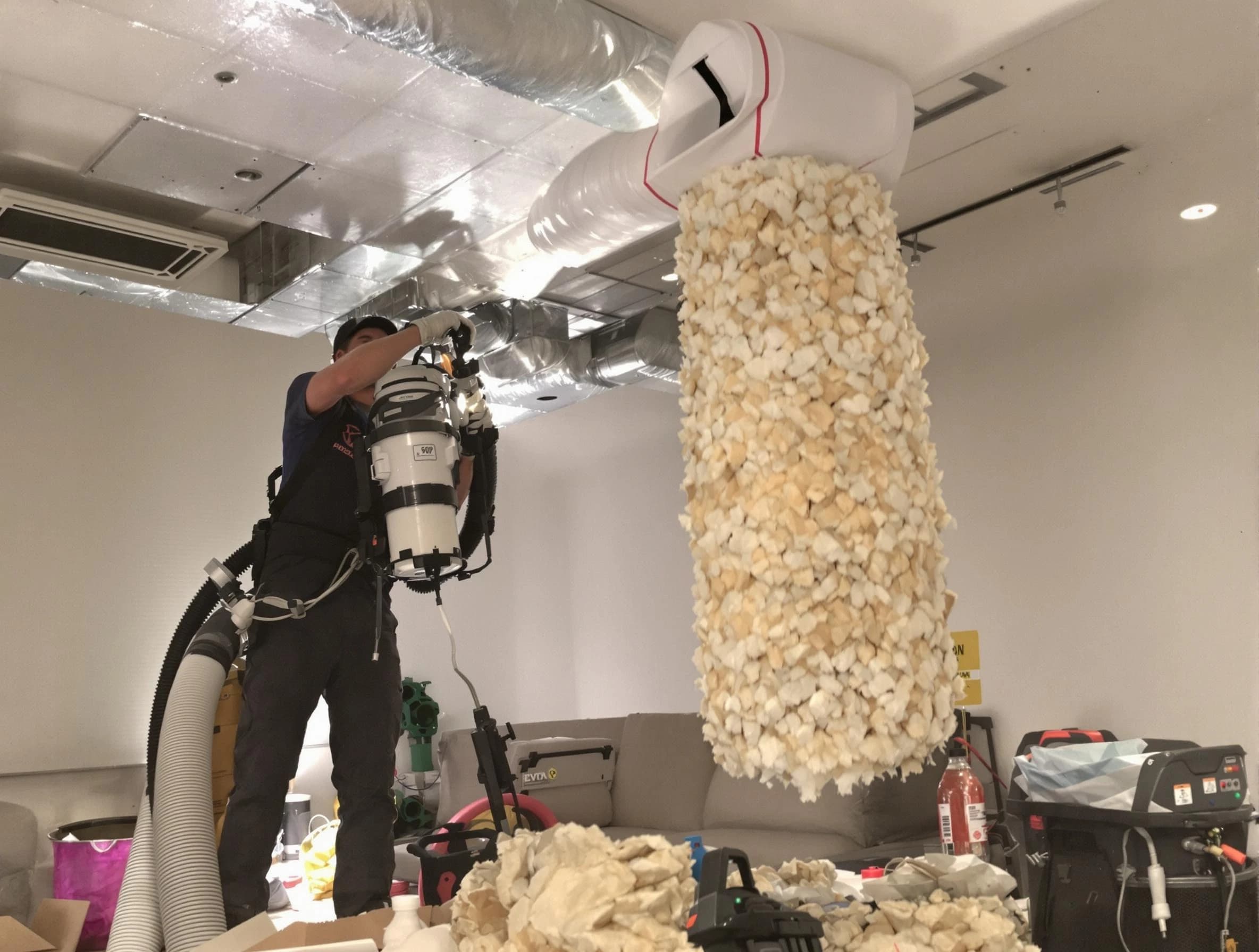 Guadalupe Air Duct Cleaning technician performing precision vacuum insulation removal in a residential property in Guadalupe