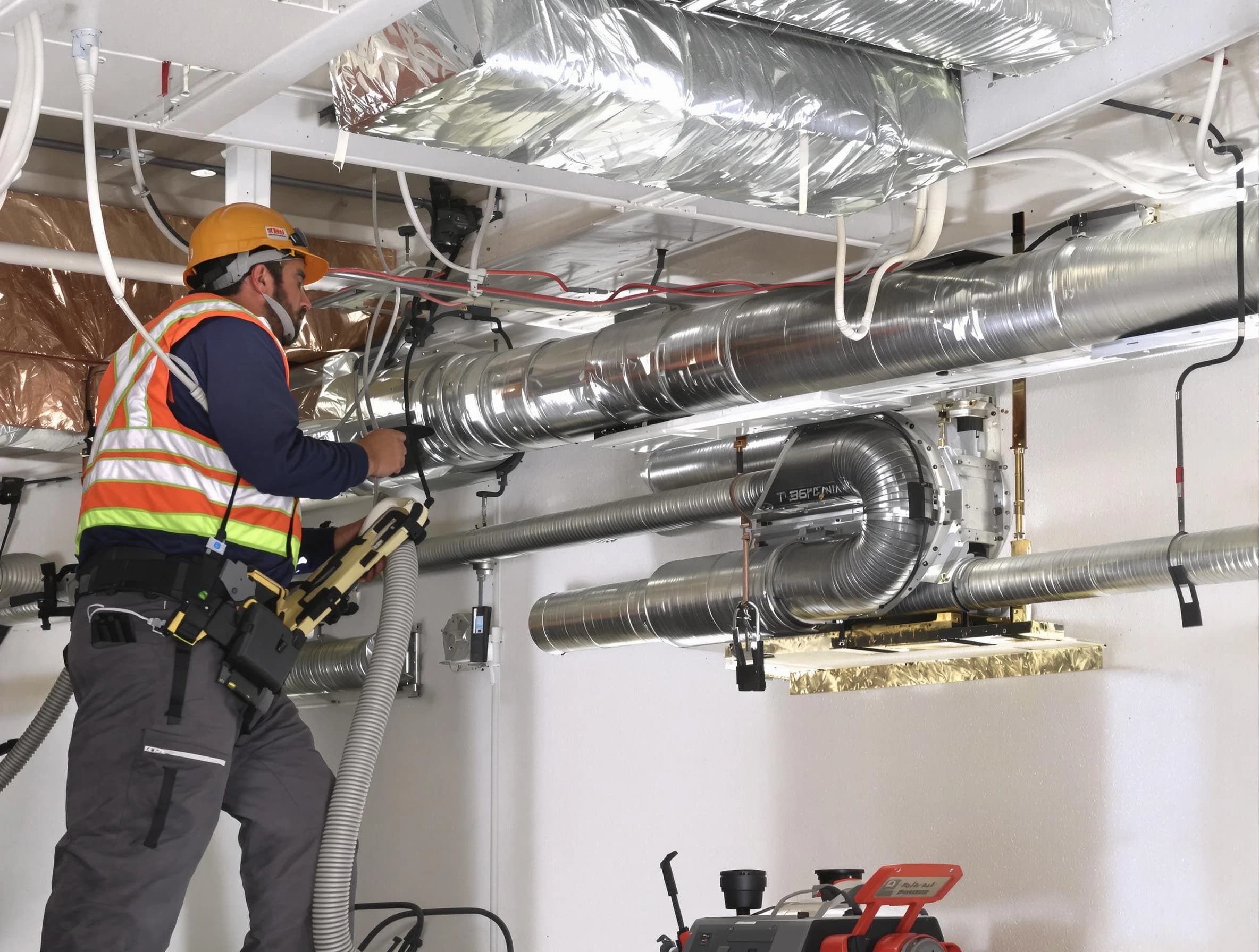 Guadalupe Air Duct Cleaning technician performing precision vacuum insulation removal in a residential property in Guadalupe