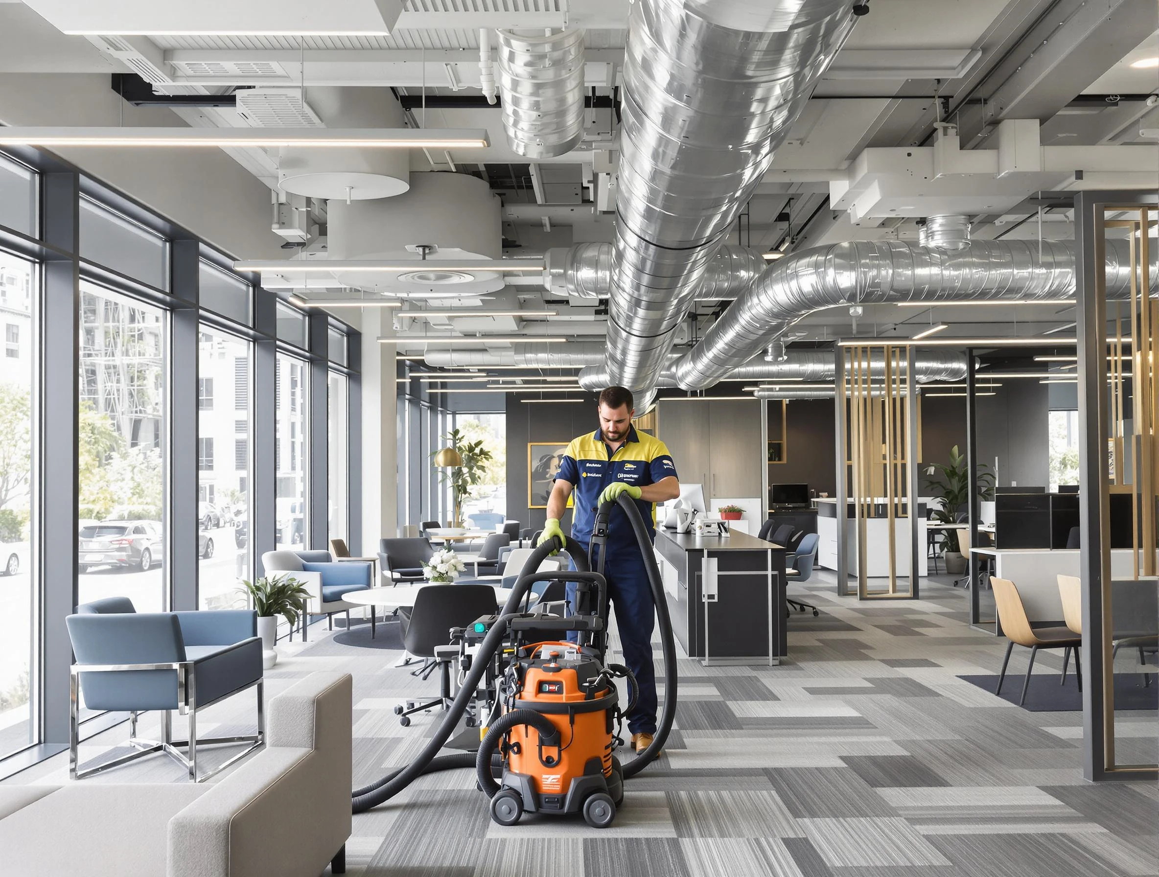Guadalupe Air Duct Cleaning team performing thorough commercial duct cleaning at a Guadalupe business center